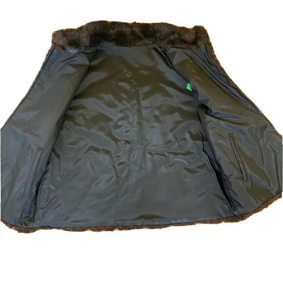 Luxurious Faux Fur Vest With Satin Lining - Womens Size M - Elegant Black & Brow - Picture 3 of 3